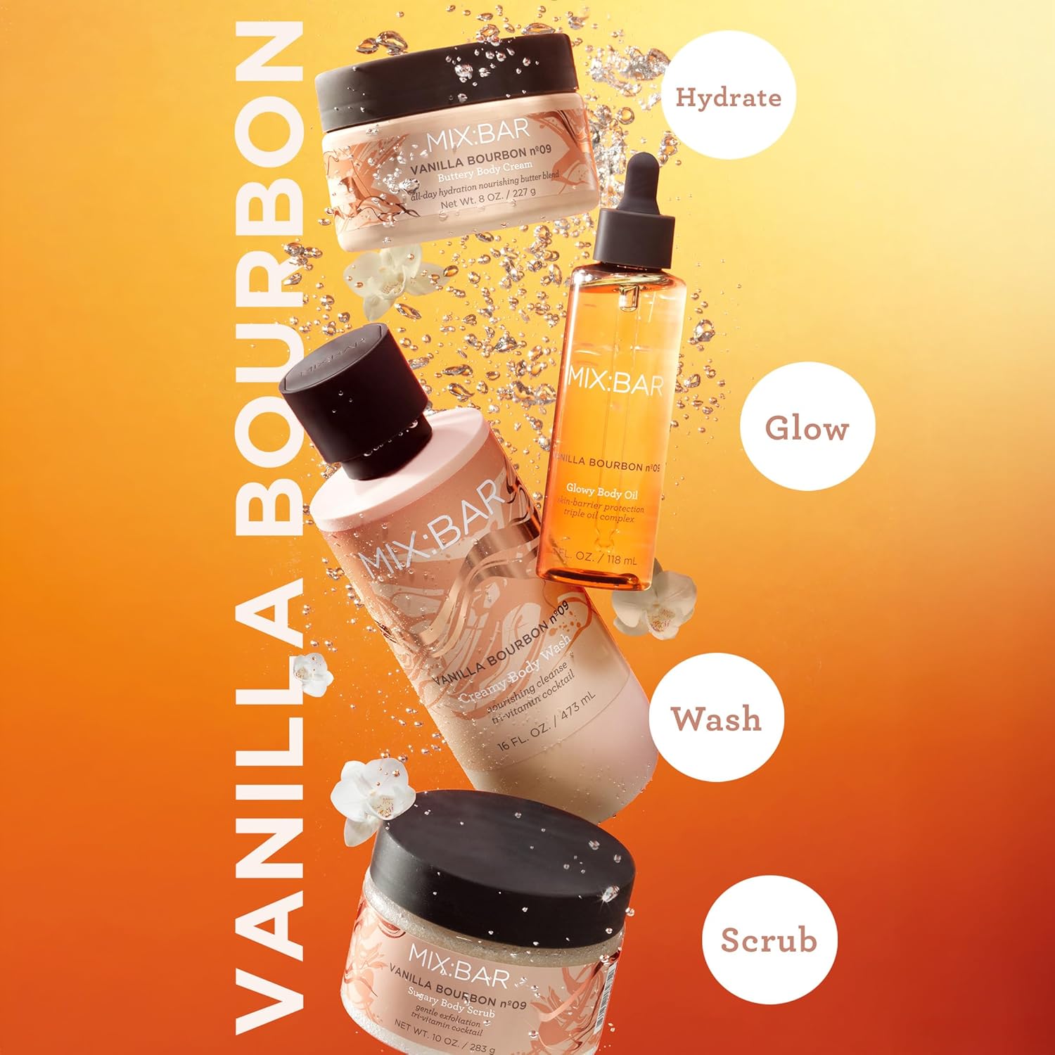 MIX:BAR Vanilla Bourbon Glowy Body Oil for Women, Soothe, Soften & Smooth Dry Skin, with Jojoba & Avocado Oil, Paraben Free, Vegan, 4oz - Image 3
