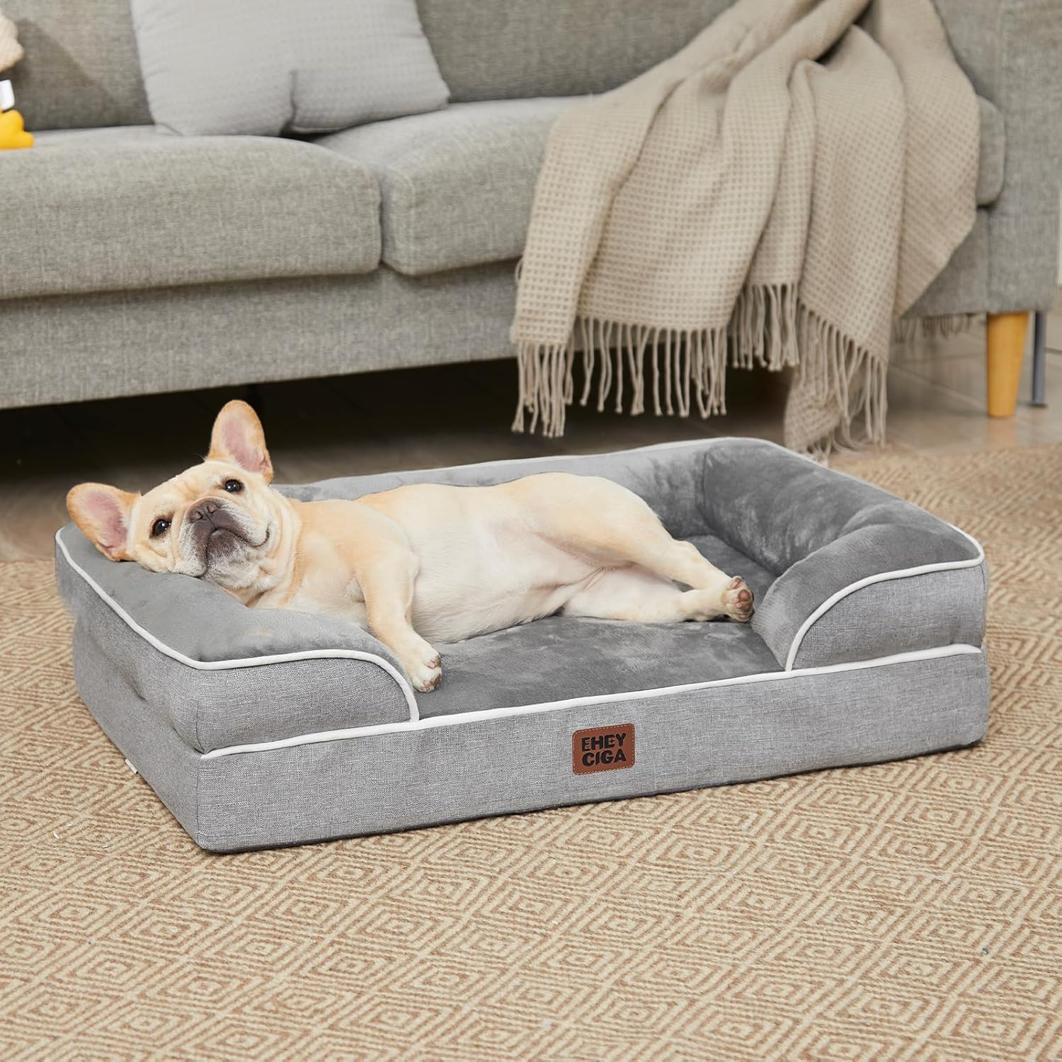 EHEYCIGA Orthopedic Dog Bed for Medium Dogs, Waterproof Memory Foam Medium Pet Beds with Sides, Non-Slip Bottom and Egg-Crate Foam Dog Couch Bed with Washable Removable Cover, Grey - Image 8
