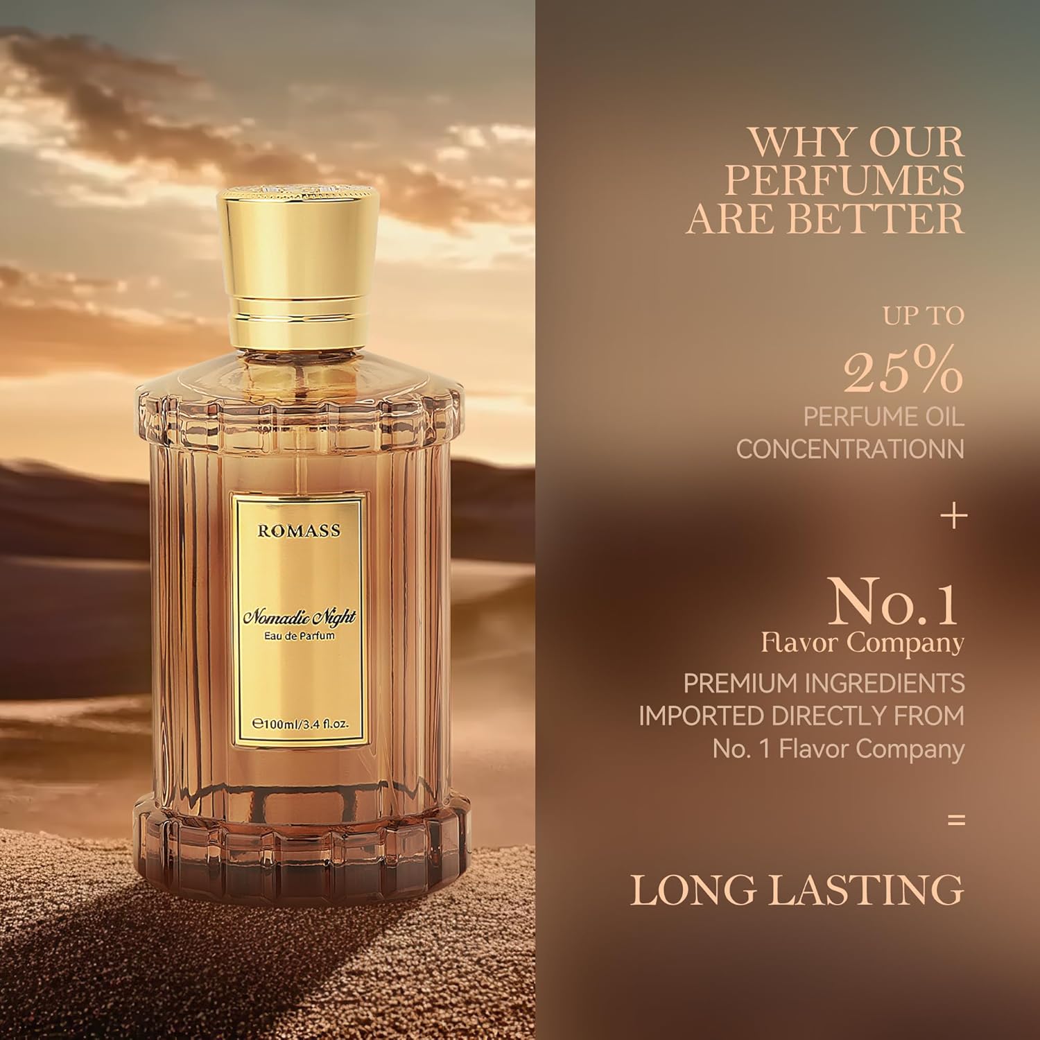 ROMASS Nomadic Night Eau de Parfum Spray - 3.4oz/100ml, Unisex Fragrance with Smoked Oud, Desert Sage, Rose & Raspberry Notes, Warm Woody Scent - Image 7
