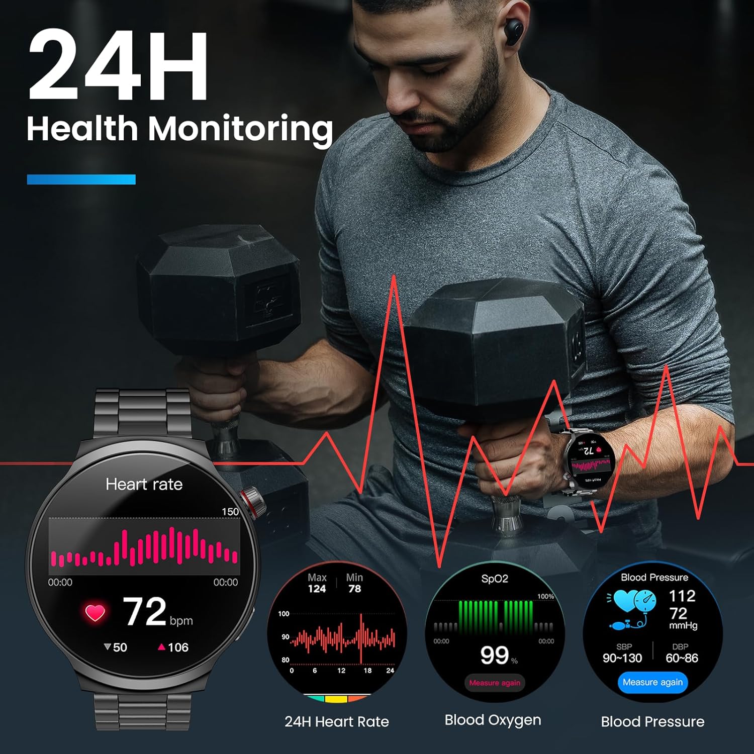 AMAZTIM Smart Watch for Men, 1.85" Ultra-Large HD Display, 120-Day Battery Life with 1000mAh Charging Case, Military-Grade Materials,Answer/Dial Calls, 24/7 Heart Rate & Sleep Monitor,Android & iOS - Image 5