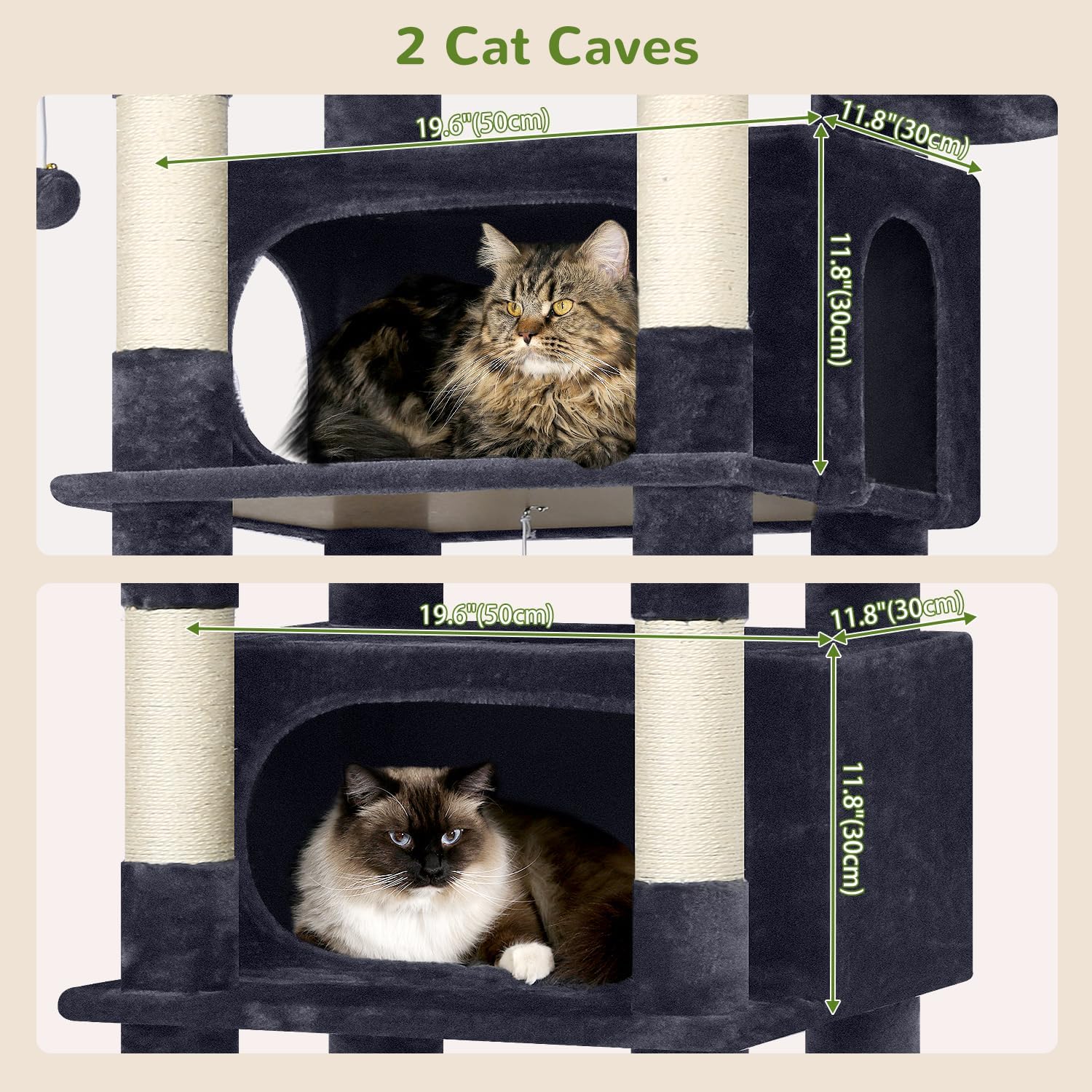 Globlazer XXL Giant Cat Tree, 83 Inch Heavy Duty Tall Cat Tower for Indoor Cats Large Adult, Multi-Level Large Cat Condo with 8 Scratching Posts, Hammock, 2 Cat Caves, 2 Platform, F83B, Dark Grey - Image 3