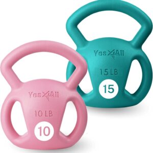 Yes4All Kettlebell, Strength Training Kettlebells for Women, Wide Multi-grip Textured Handle for Home Gym Exercises & Full Body Workout, Single 5–25 lb & Set of 10-15 lb