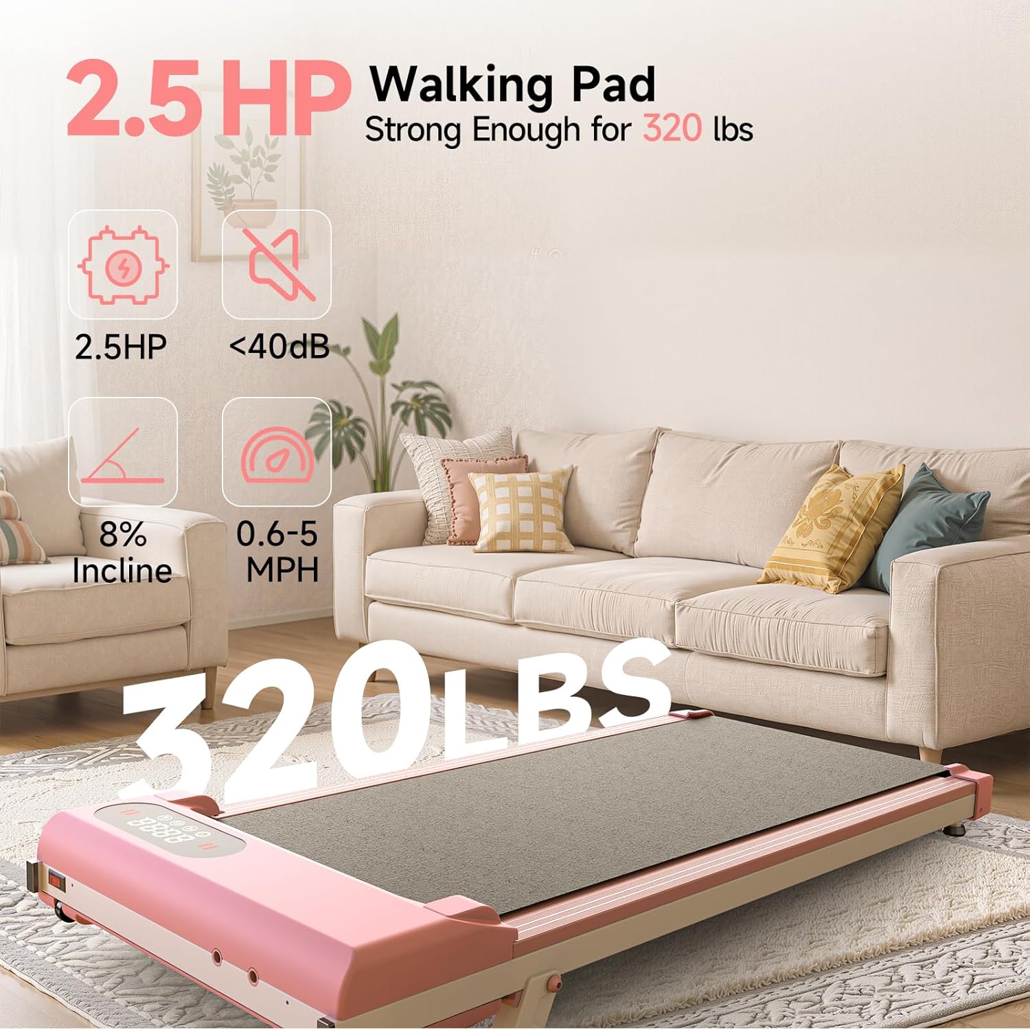 Incline Walking Pad, 3.5HP Foldable Portable Treadmill with Handle Bars, Ultra Quiet โค40dB Under Desk Treadmills for Home Office, 330LB Capacity, Wide Running Belt, LED Display & Remote Control - Image 6
