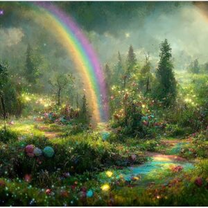 Fantasy Forest Aquarium Background Rainbow Colorful Flowers Terrarium Background Jungle Plants Foggy Misty Rainforest Fish Tank Background Mysterious Forest Reptile Habitat Background Vinyl 36x18in