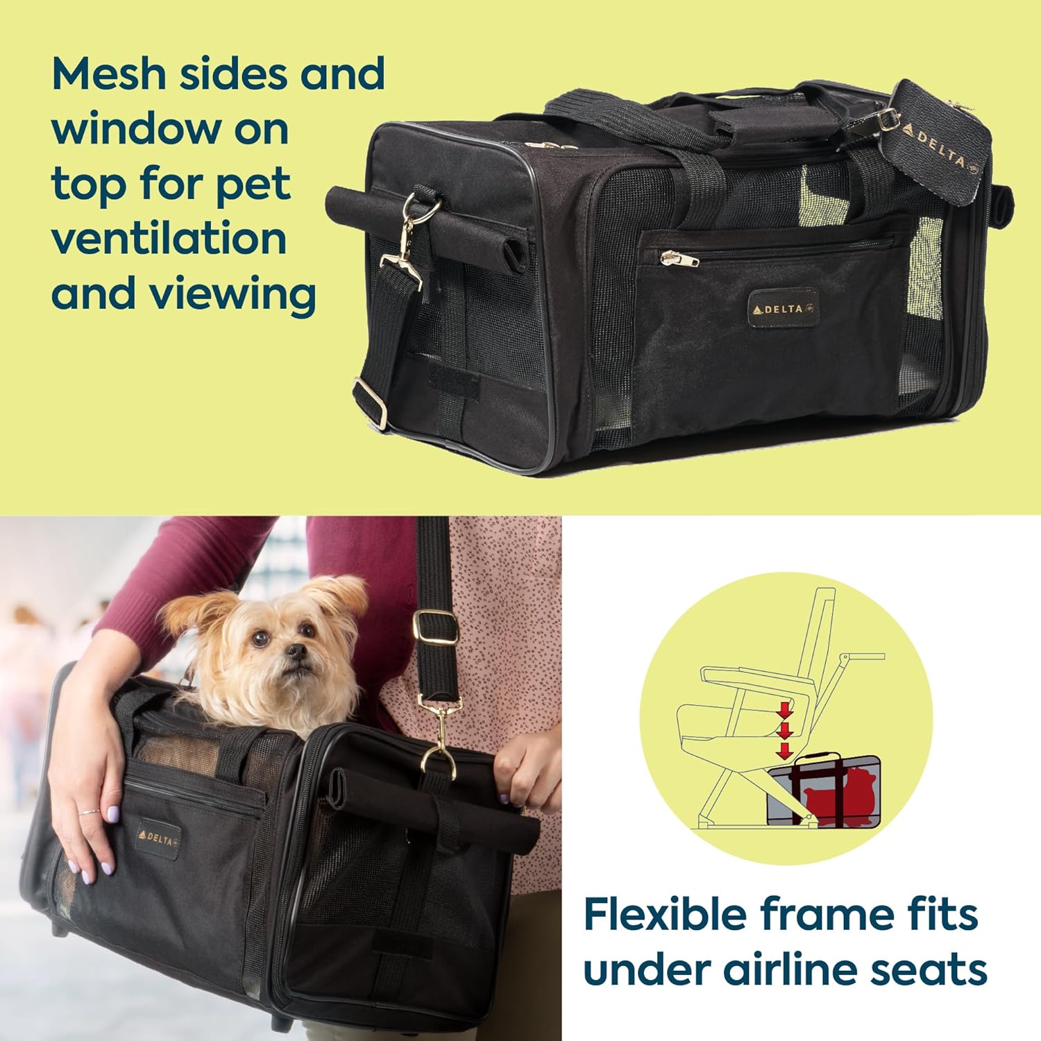 Sherpa Delta Airlines Travel Pet Carrier, Airline Approved & Guaranteed On Board - Black, Medium - Image 2