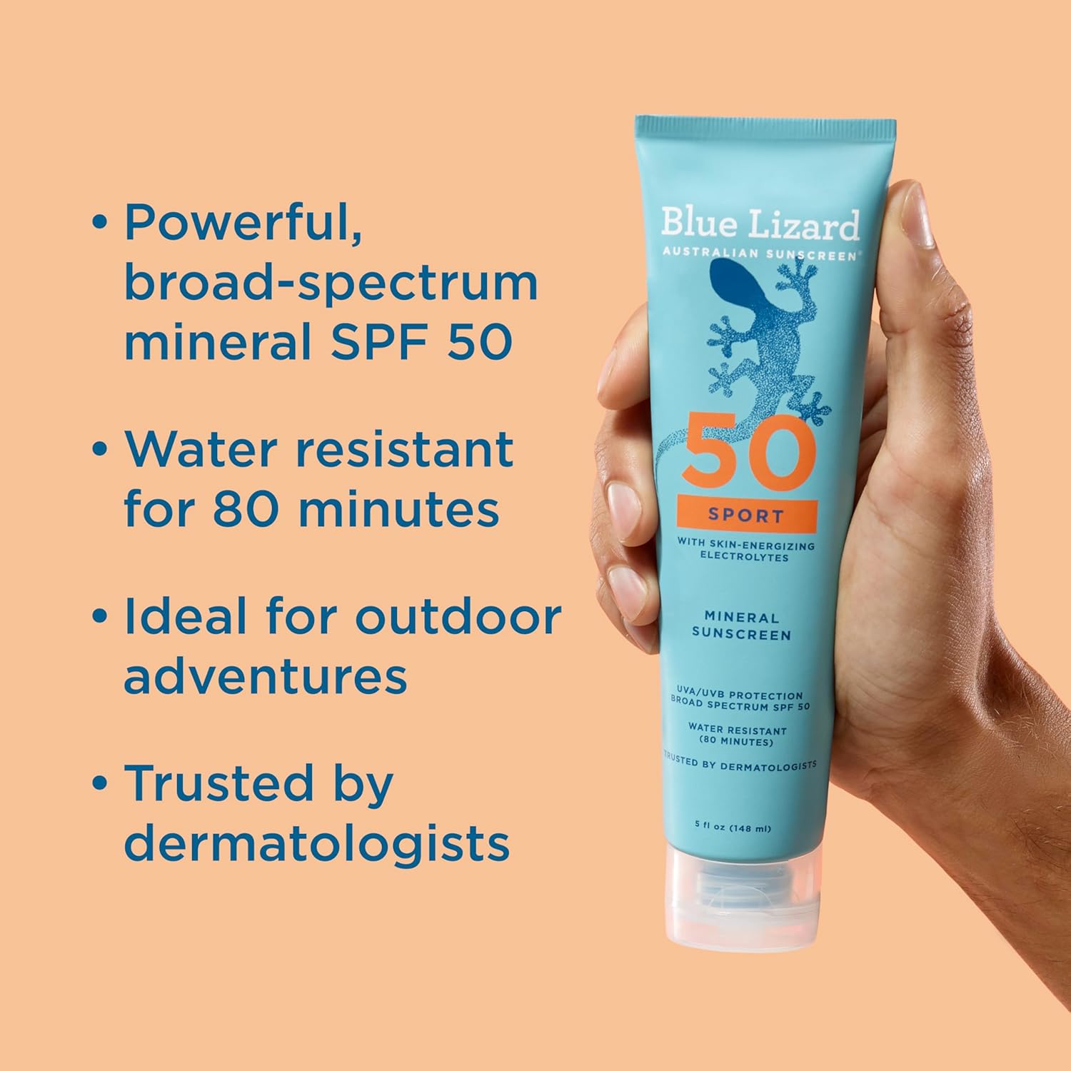 Blue Lizard Sport Mineral SPF 50 Lotion, Ideal for Athletes, 100% Mineral Sunscreen Actives, Fragrance-Free, Paraben-Free, Vegan, 5 fl oz - Image 2