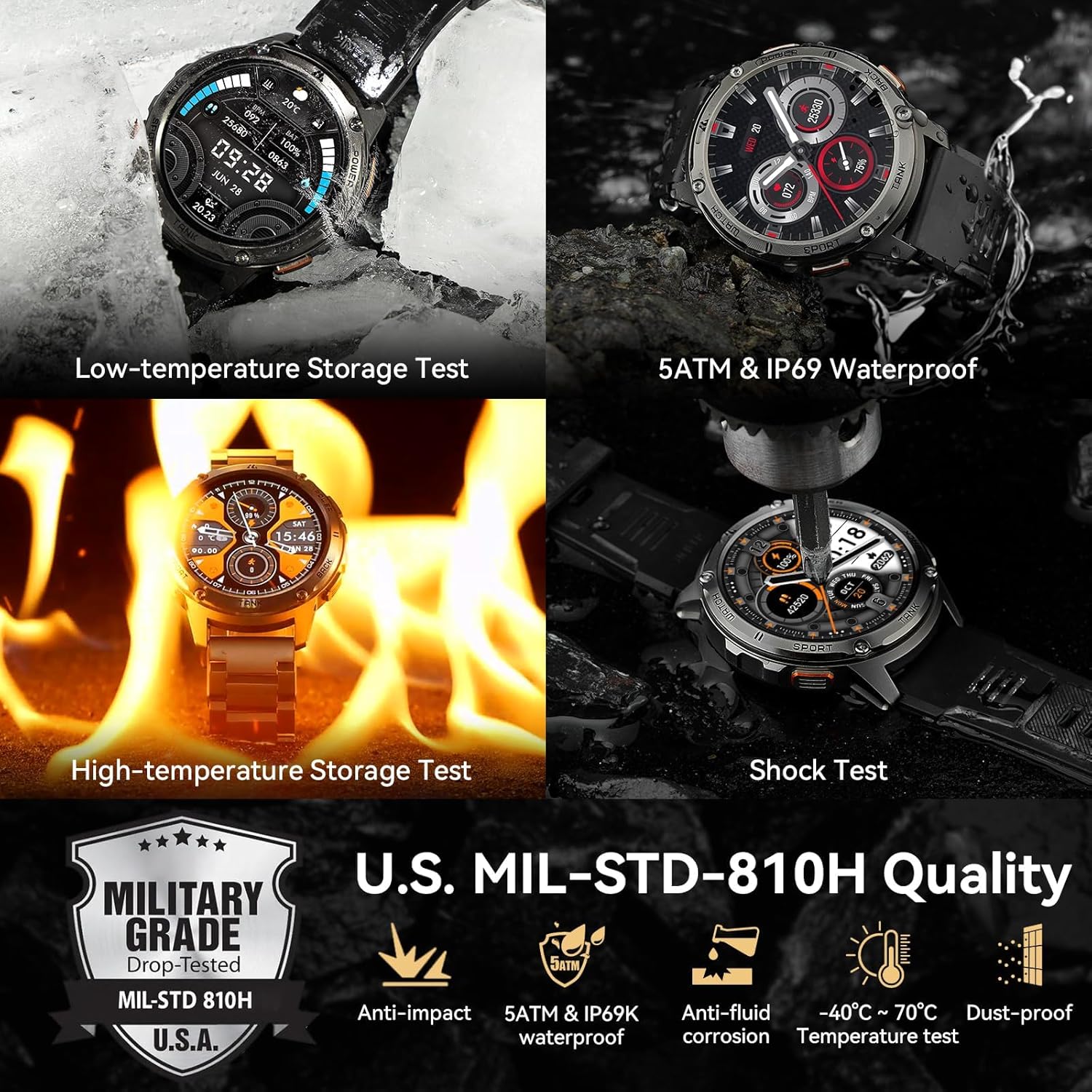 AMAZTIM Smart Watches for Men,60 Days Extra-Long Battery, Rugged Military Bluetooth Call(Answer/Dial Calls),1.43" Ultra HD AMOLED Display,Full Metal Body SmartWatch Compatible iPhone and Android - Image 2