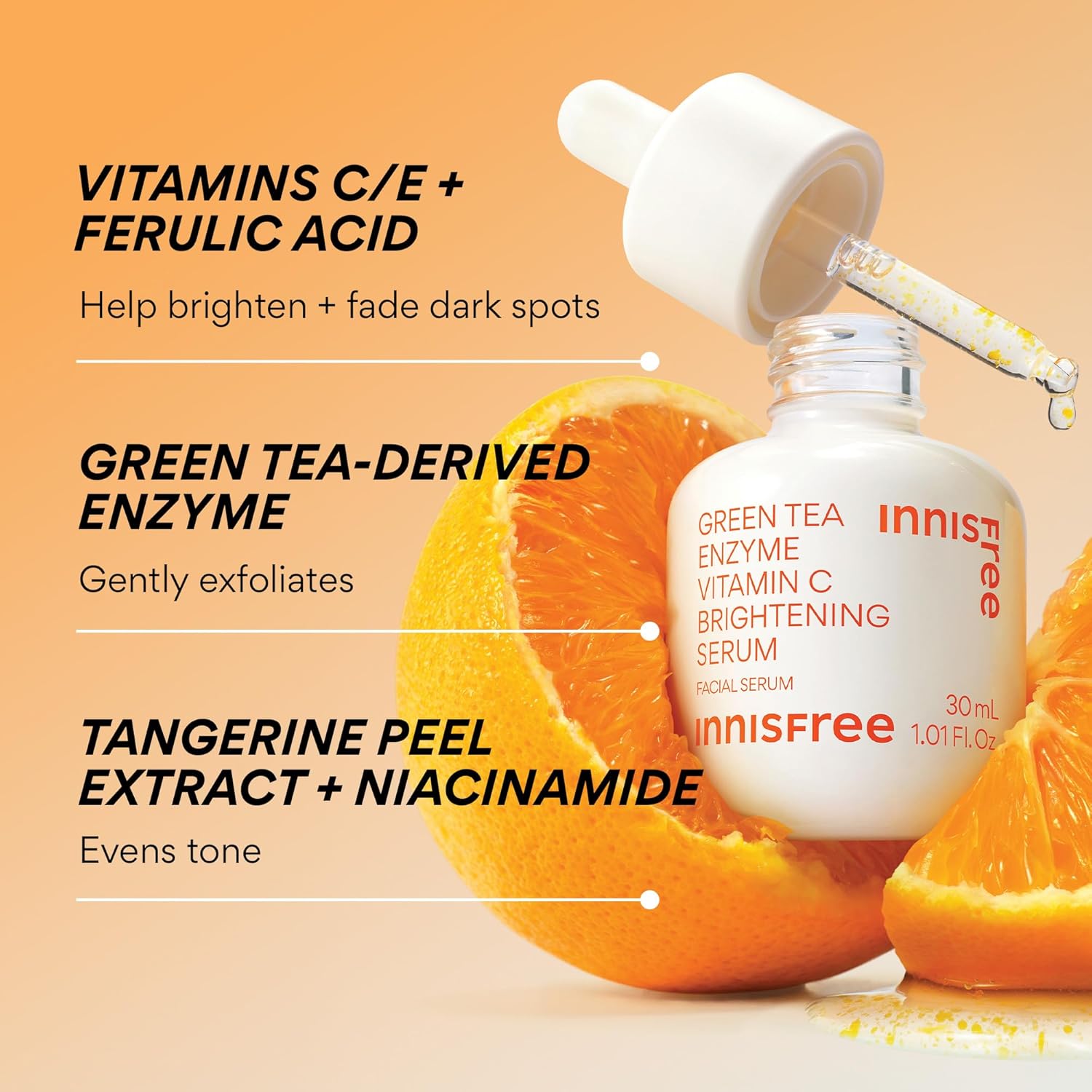 Innisfree Green Tea Enzyme Vitamin C Serum for Brightening Dark Spot Correction, Korean Face Serum for Radiant Glow - Image 7