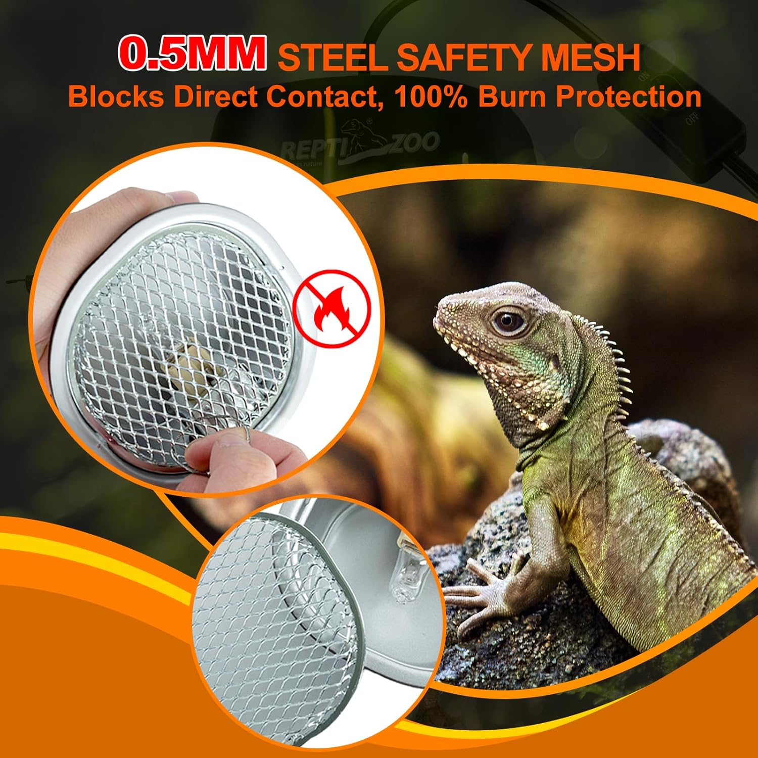 REPTI ZOO G9 Reptile Heat Lamp Bulb & Reptile Light Fixture with Safety Mesh Kit, 50W UVA Basking Light Fixture for Bearded Dragon Gecko Lizard Turtle Snake Chicken, Low Profile Warm White Heat Bulb - Image 3