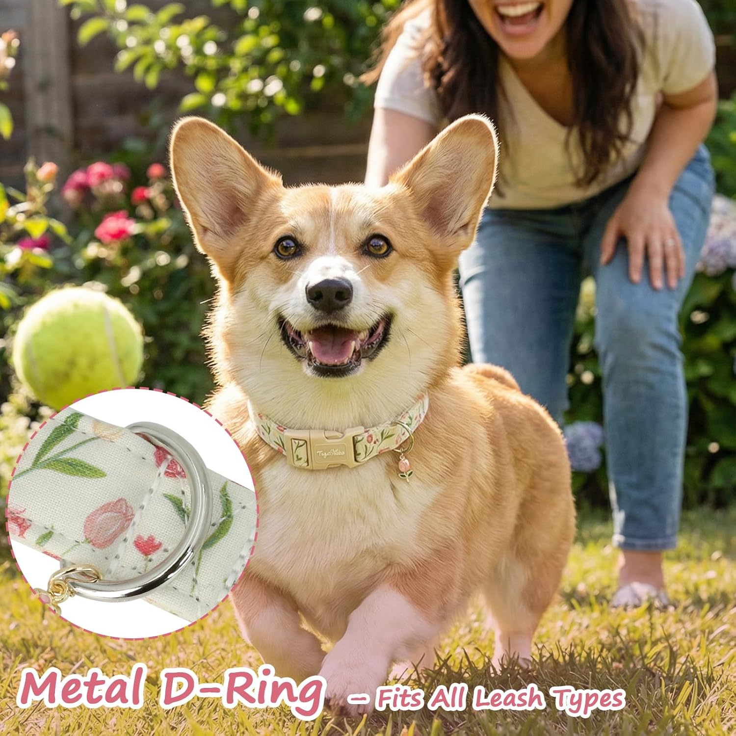 Dog Collar with Tulip Patterns, Spring Summer Collection Dog Collar with Exquisite Pendant, Durable Adjustable Collars for Gifts & Daily Use-S - Image 6
