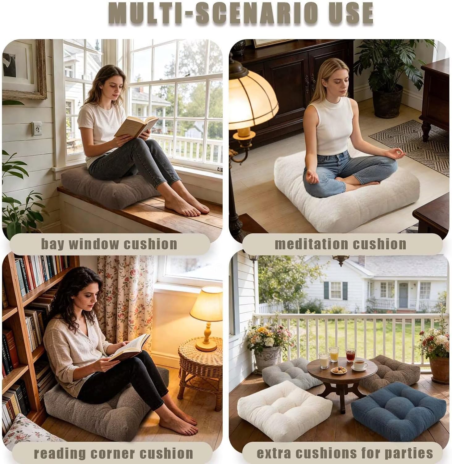 Floor Cushions for Adults Set of 2, Large Meditation Floor Pillows for Sitting on Floor, Thick Square Seat Cushions for Yoga Meditation Reading, Grey 18x18 in - Image 2