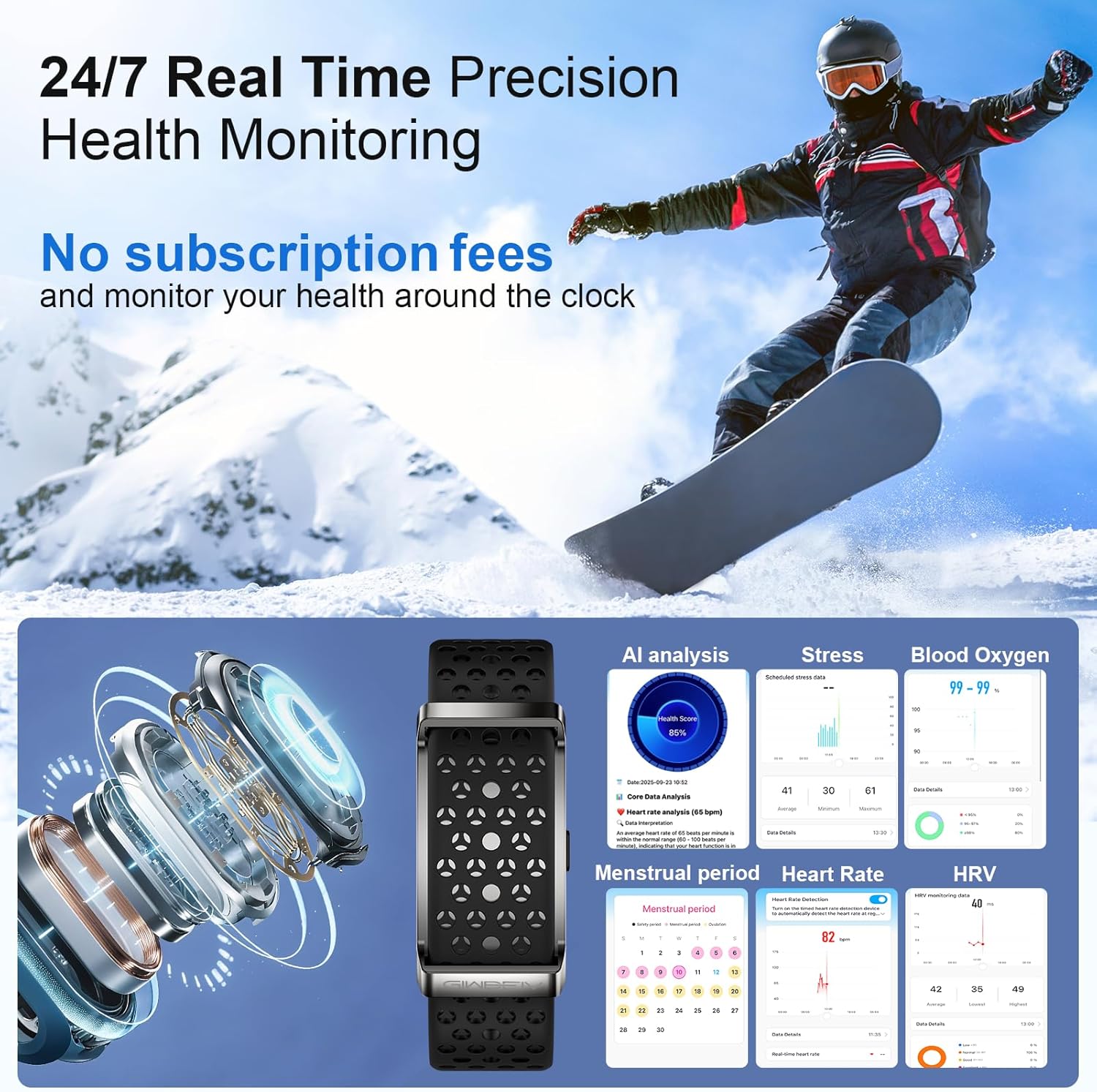 Smart Bracelet, Health Activity Fitness Trackers with Heart Rate Sleep Monitor, 24/7 Blood Oxygen/Calorie/Stress/Step Tracker, Health Fitness Bands, 170+ Sports Modes Smart band with Free APP, 2 Bands - Image 2