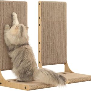 Zakkart 2-Pack Cat Scratching Board, 25.6” Tall Cardboard L Shape Vertical Cat Scratchers for Indoor Cats, Cat Scratching Post for Wall and Couch, Large
