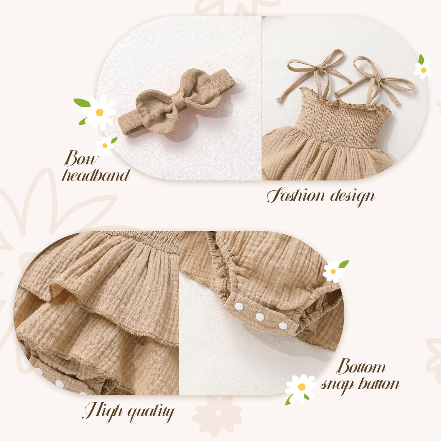 YOUNGER TREE Baby Girl Clothes Infant Summer Romper Dress Sleeveless Bodysuit Jumpsuit with Headband Toddler Outfits - Image 4
