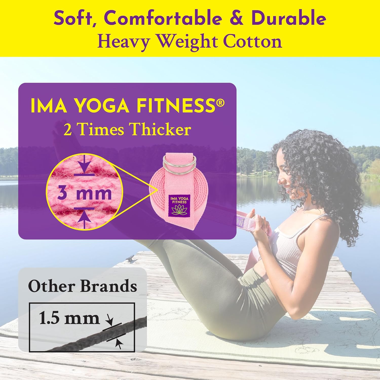 Adaptive Yoga Strap, Stretching Strap, 2 Inches Wide, 100% Naturally Soft Cotton, Steel D-Rings, Includes Natural Cotton Drawstring Storage Pouch and Instructional E-Book - Image 4
