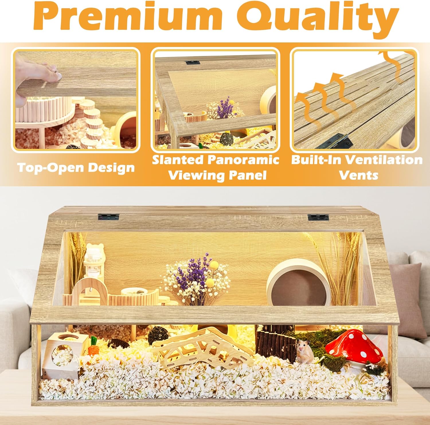 PROLEE Hamster Cage Chewproof, 40" x 20" x 20" Sloped Mice and Rat Habitat with Clear View, Solid Built with Lockable Design and Openable Top (White Oak) - Image 4