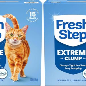 Fresh Step Extreme Clumping Litter with Febreze Freshness,Mountain Spring Scent Clumping Cat Litter with Guaranteed Odor Control,14 lb. Box,(Pack of 2)