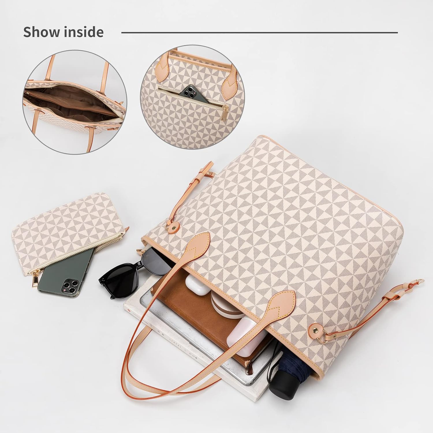 Lacel Urwebin Handbags for Women Designer Fashion Purses Top Handle Satchel Shoulder Bags 2pcs with Small Wallet (White) - Image 6