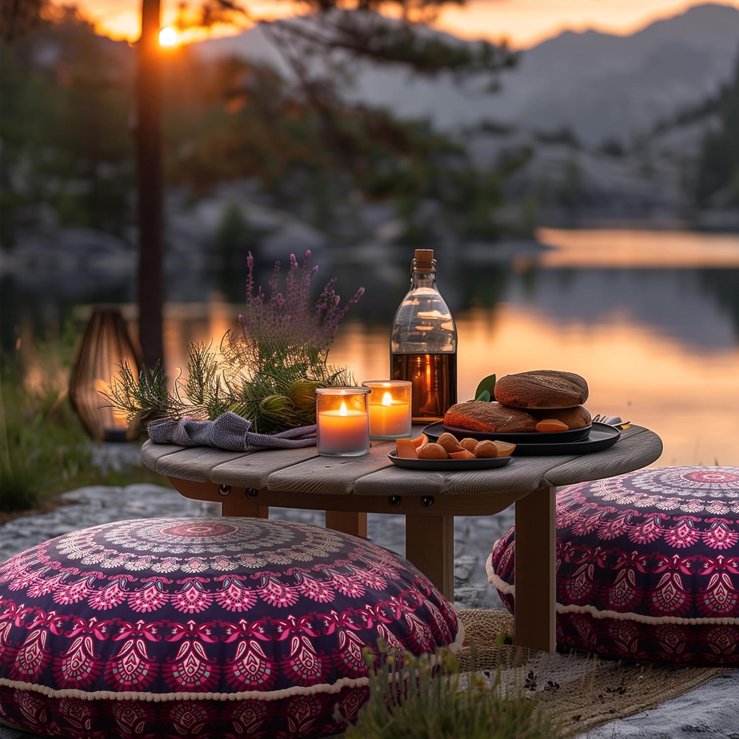 Codi Meditation Floor Pillow Set of 2, Round Large Pillows Seating for Adults, Bohemian Mandala Circle Cushion for Outdoor Fireplace Yoga Living Room, 32 Inch, Memory Foam Added, Purple Orchid NEW - Image 9
