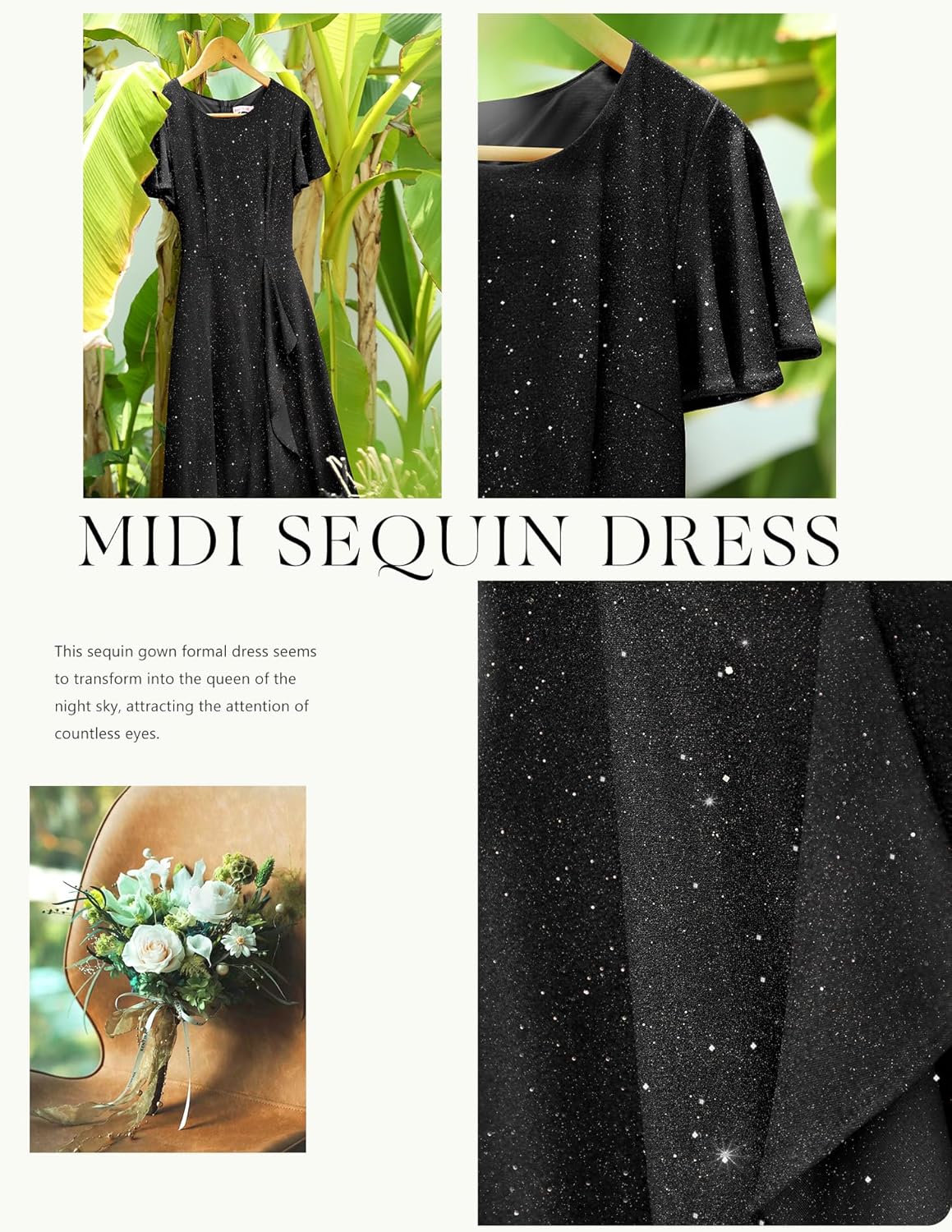 BeryLove Women Sequin Formal Party Dress Flutter Short Sleeve Wedding Cocktail Long Evening Dress - Image 7