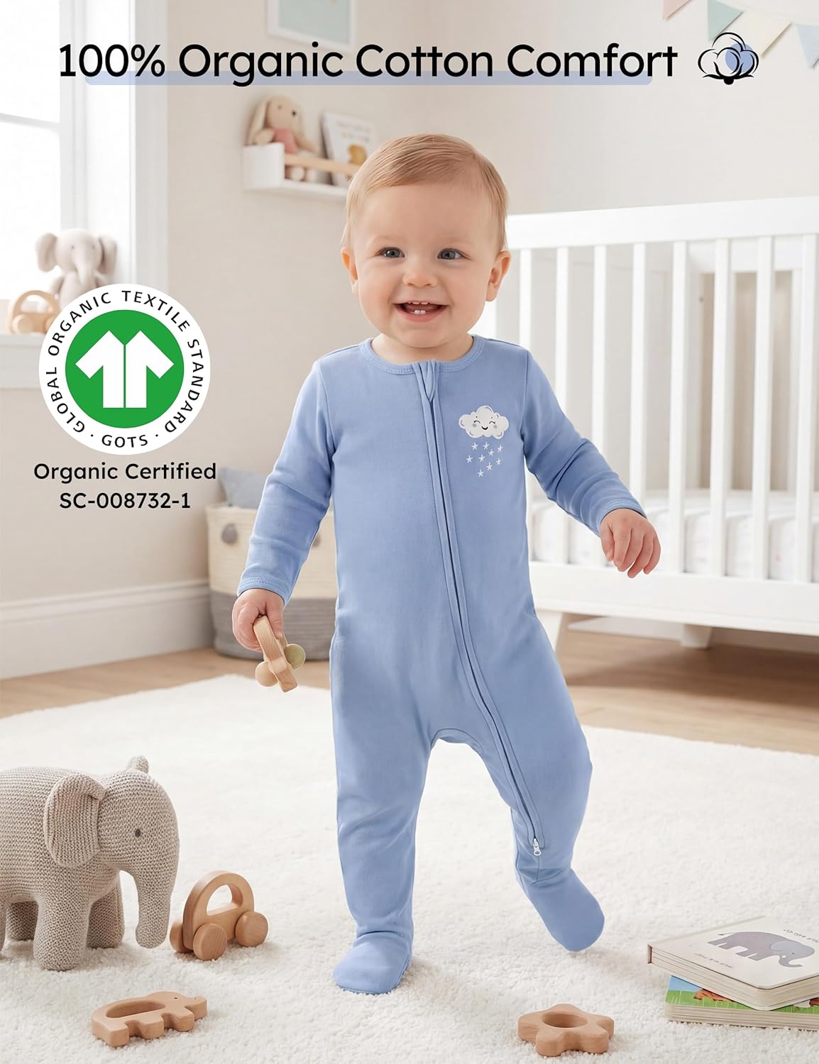 Yoofoss Baby Pajamas 100% Organic Cotton Baby Sleepers for Newborn 0-3 3-6 6-9 Months Boys Girl Clothes 3pcs Footed PJs - Image 2