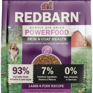 Redbarn Powerfood Air Dried Dog Food Lamb & Fish Recipe 2 lbs – High Protein Skin & Coat Support with Omega-3s Natural Premium Dry Food for Adult Dogs Made in USA