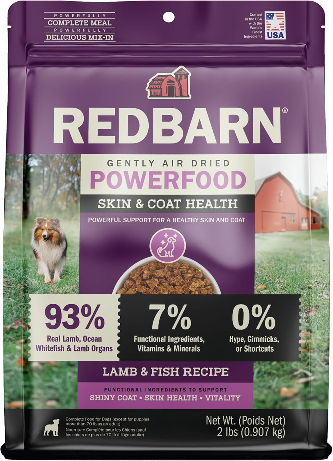 Redbarn Powerfood Air Dried Dog Food Lamb & Fish Recipe 2 lbs - High Protein Skin & Coat Support with Omega-3s Natural Premium Dry Food for Adult Dogs Made in USA