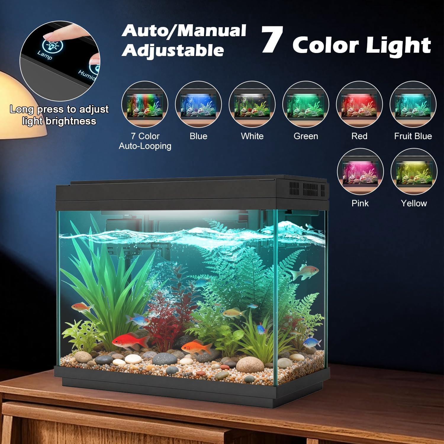 Smart Aquarium Fish Tank with Silent Water Pump, 2.4 Gallon Small Aquarium with Quick Start Kit, Temperature Display, Humidifier and RGB Lights, Perfect for Home, Office, and Decor, Black - Image 6