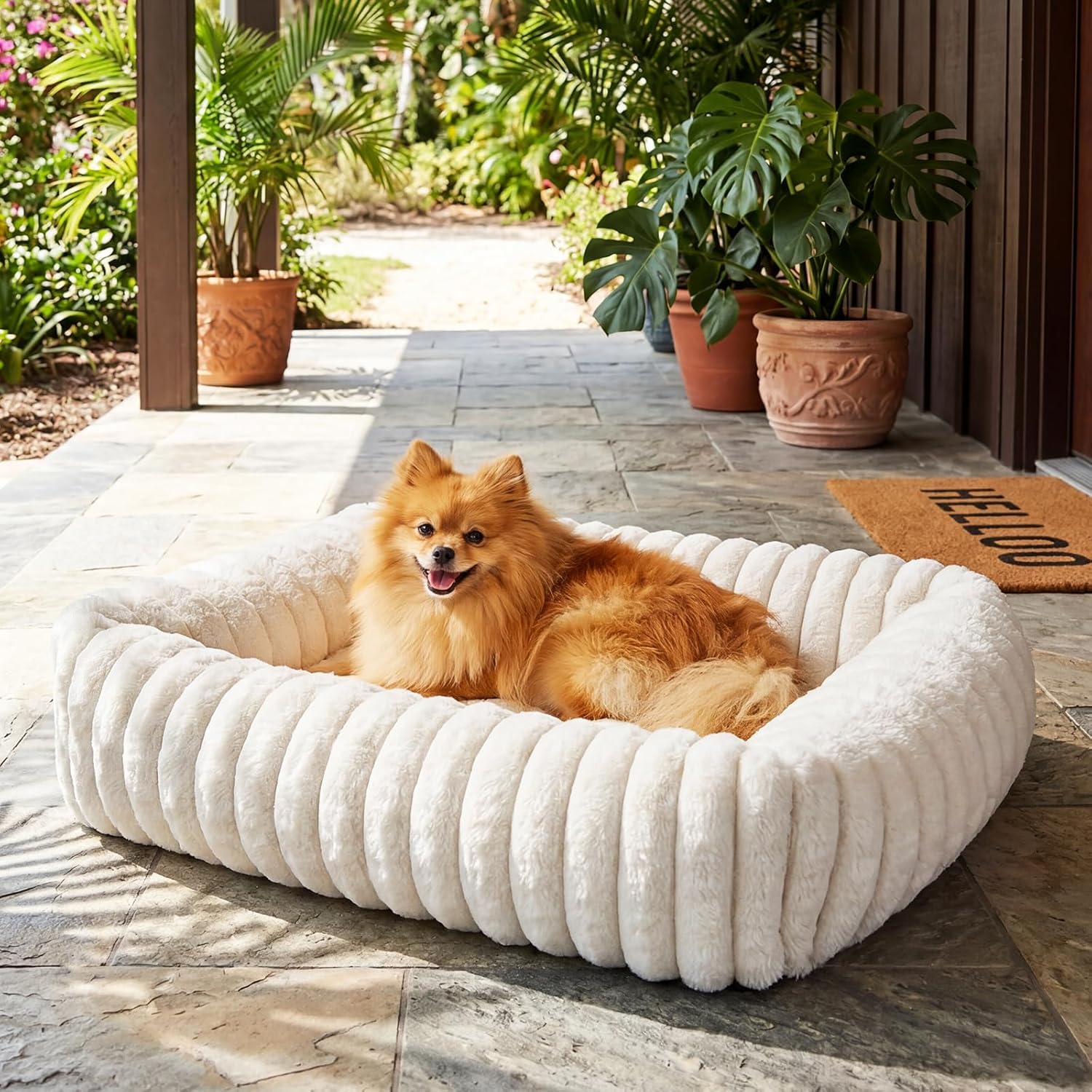 Cat Beds for Indoor Cats, Square Self Warming Cat Bed Orthopedic Pet Bed with Pillow Super Soft Rabbit Fur Small Dog Beds, Calming Plush Kitten Bed with Removable Washable Cover & Anti-Slip Bottom - Image 7