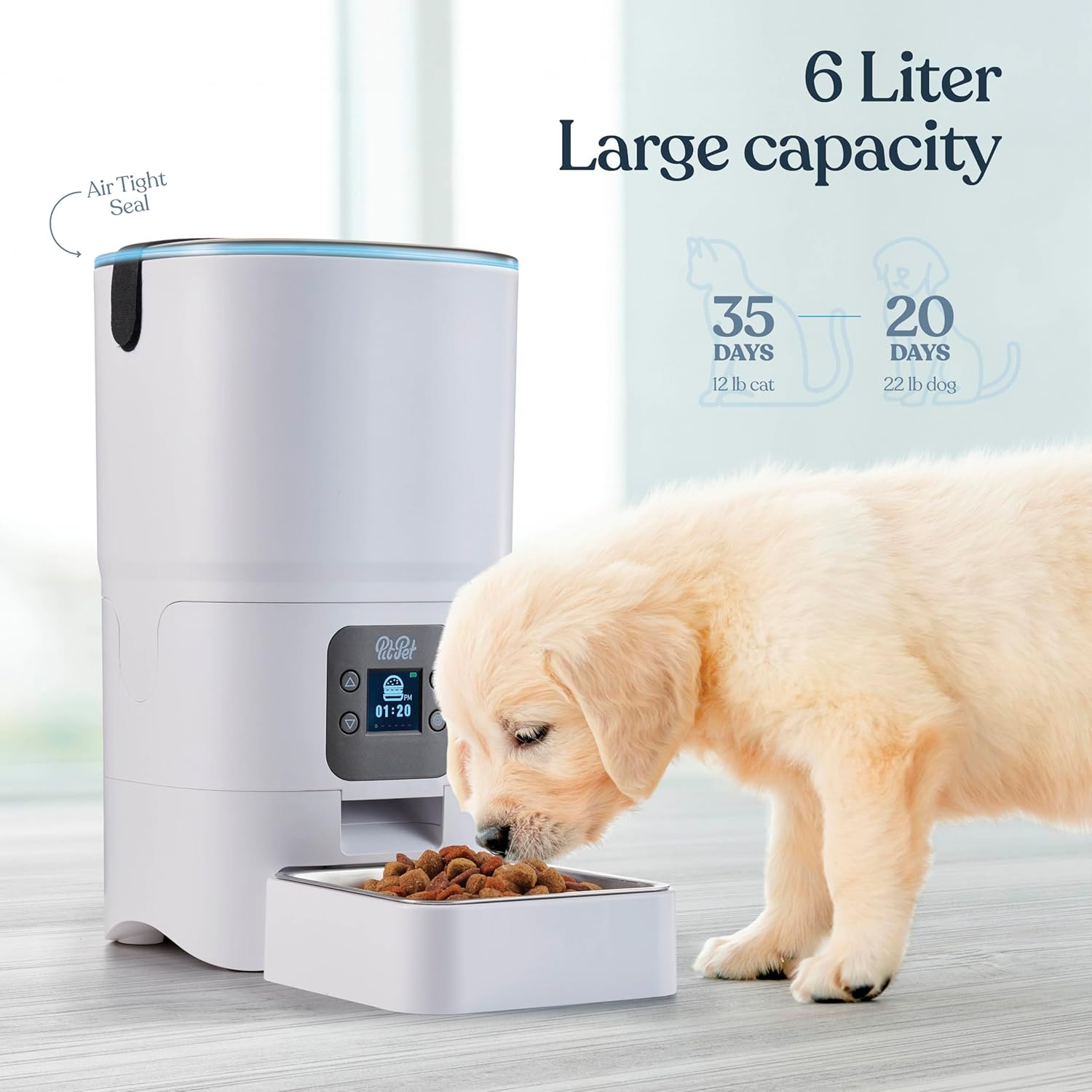 Smart Automatic Cat Feeder - 6-L Reliable Automatic Cat Food Dispenser with Display LCD Screen for Easy Set Up - (White) - Image 3