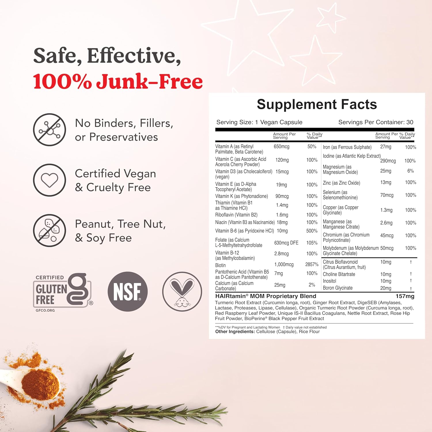 HAIRtamin MOM Vegan Prenatal & Postnatal Multivitamin Supplement & Hair Vitamin Pregnancy, Postpartum, Breastfeeding Probiotic One-a-Day Hair Vitamins with Biotin, Zinc, Iron (30 Counts) - Image 7