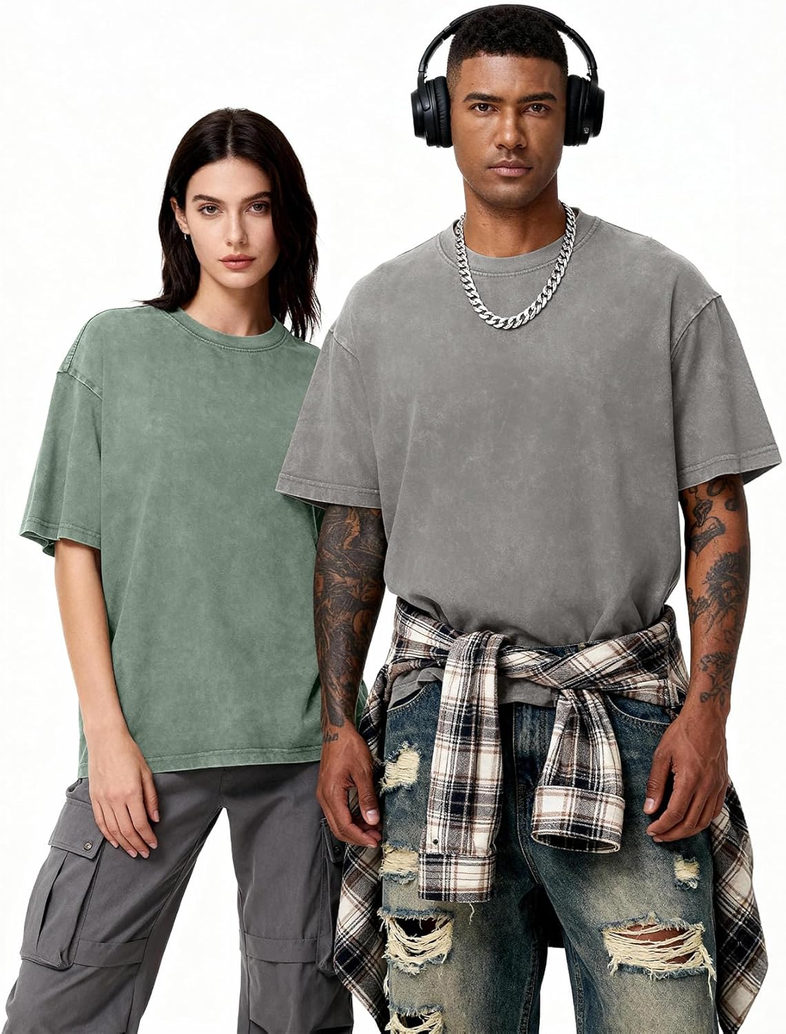 Eiscntd Men's Oversized T-Shirts Heavyweight Cotton Vintage Washed Loose Fit Unisex Baggy Tee Shirts - Image 6