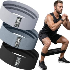 Tribe Lifting Resistance Bands for Working Out – 3 Pack Fabric Workout Bands for Women and Men – Booty Bands for Legs and Glute – Non Slip Exercise Bands Set for Squat Hip Thigh