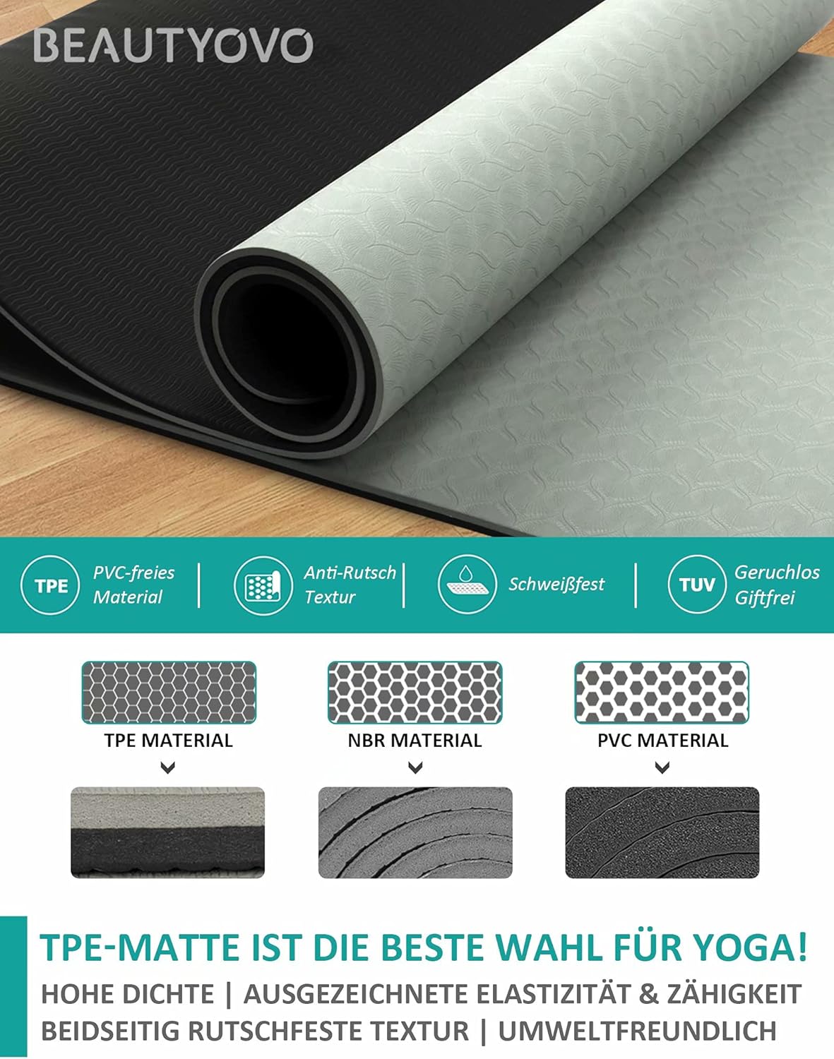 Yoga Mat with Strap, 1/3 Inch Extra Thick Yoga Mat Double-sided Non Slip, Professional TPE Yoga Mats for Women Men, Workout Mat for Yoga, Pilates and Floor Exercises - Image 4