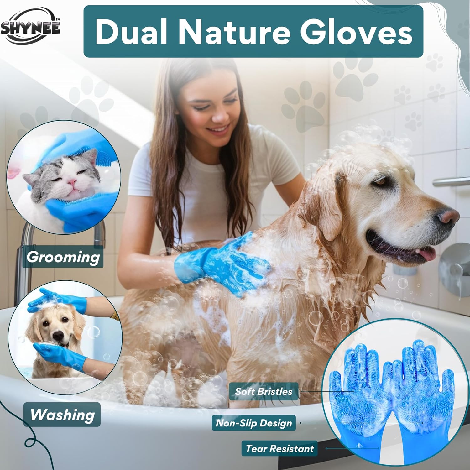 8PCs Dog Grooming Kit - Dog Shampoo Brush | Washing Gloves | Adjustable Dog Bath Brush | Dog Paw Cleaner | 2X Toothbrush | Dog Scrubber For Bath & Massage - Grooming & Bath Supplies for Dogs and Cats - Image 3