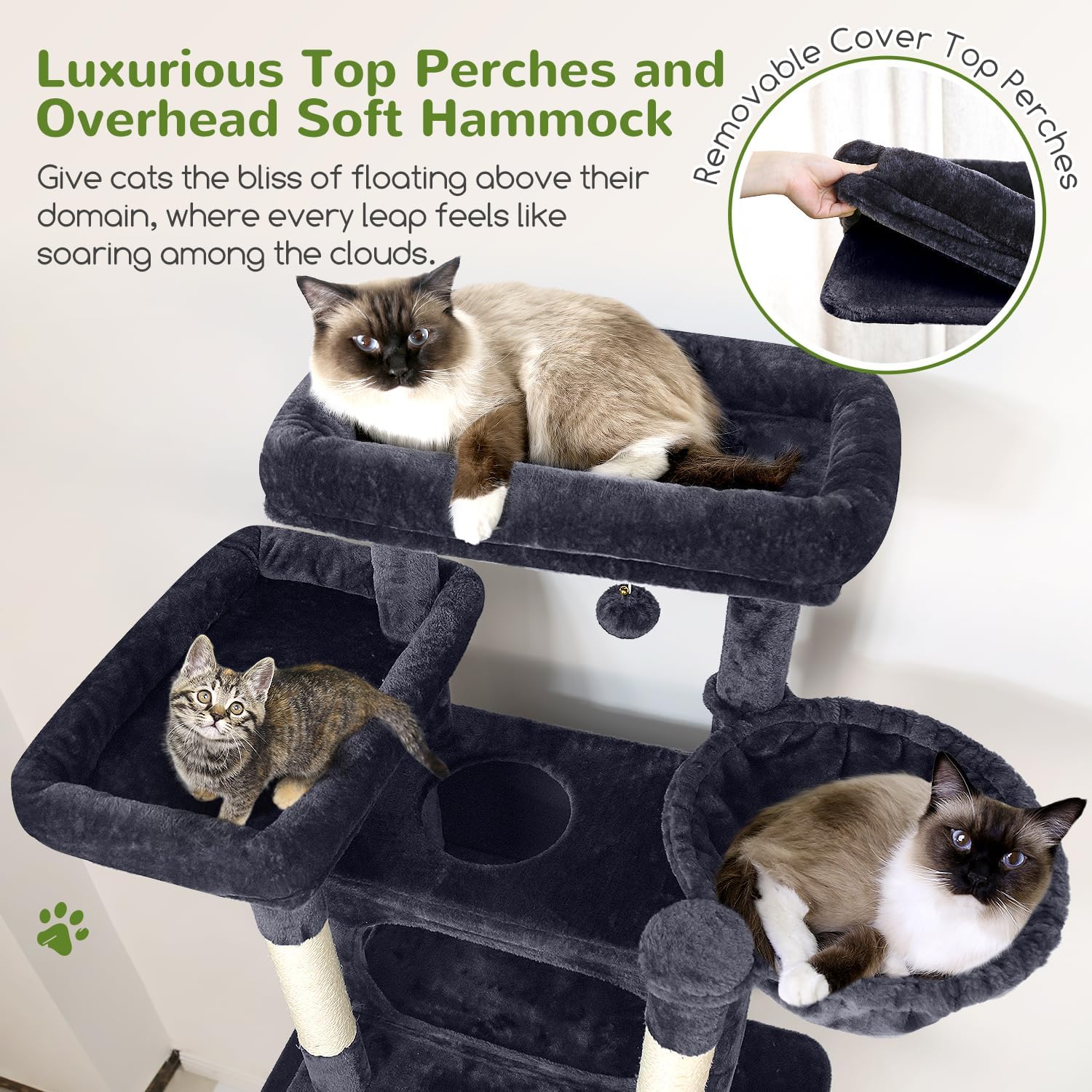 Globlazer XXL Giant Cat Tree, 83 Inch Heavy Duty Tall Cat Tower for Indoor Cats Large Adult, Multi-Level Large Cat Condo with 8 Scratching Posts, Hammock, 2 Cat Caves, 2 Platform, F83B, Dark Grey - Image 2