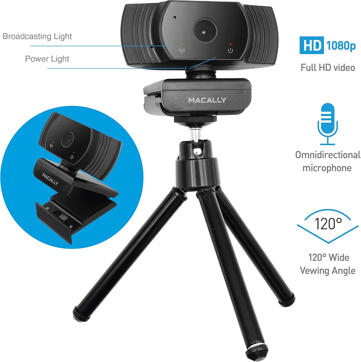 Macally 1080P Webcam with Microphone - Stay Connected Virtually - 120° Wide Angle HD 30FPS USB Computer Camera for Desktop - Web Cam for Streaming, Meetings, Skype, Zoom, PC, Laptop, Mac, Face Time - Image 2
