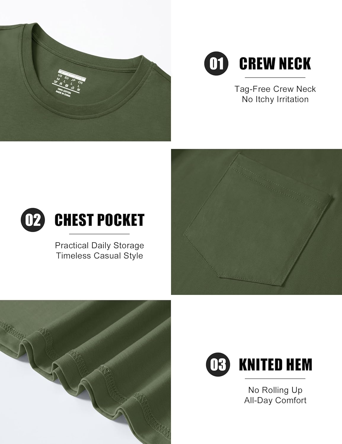 Cotrasen Mens T-Shirts Cotton Short Sleeve Pocket Tee Shirt Casual Crew Neck Moisture Wicking Soft Basic T Shirts - Image 5