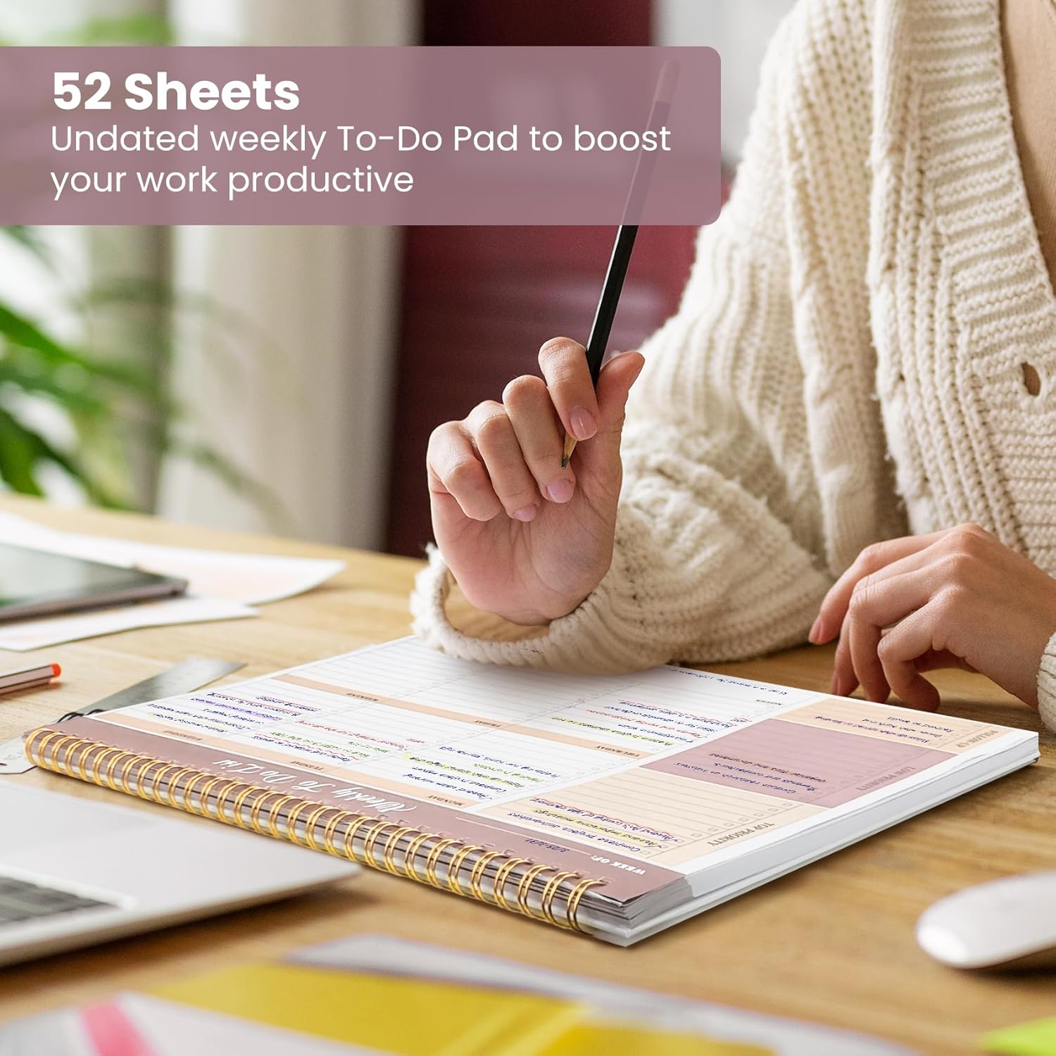 Weekly To Do List Notepad with 52 Undated Sheets(8.5"×11")- Undated Weekly Planner Notepad for Office Desk Accessories and Supplies - Midnight Lilac - Image 5