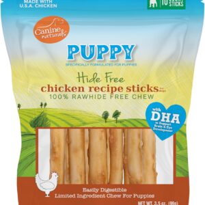 Canine Naturals Puppy Chicken and Rice Chew – Rawhide Free Puppy Treats – Made with USA Chicken – All-Natural & Easily Digestible – 10 Pack of 5-Inch Sticks for Puppies