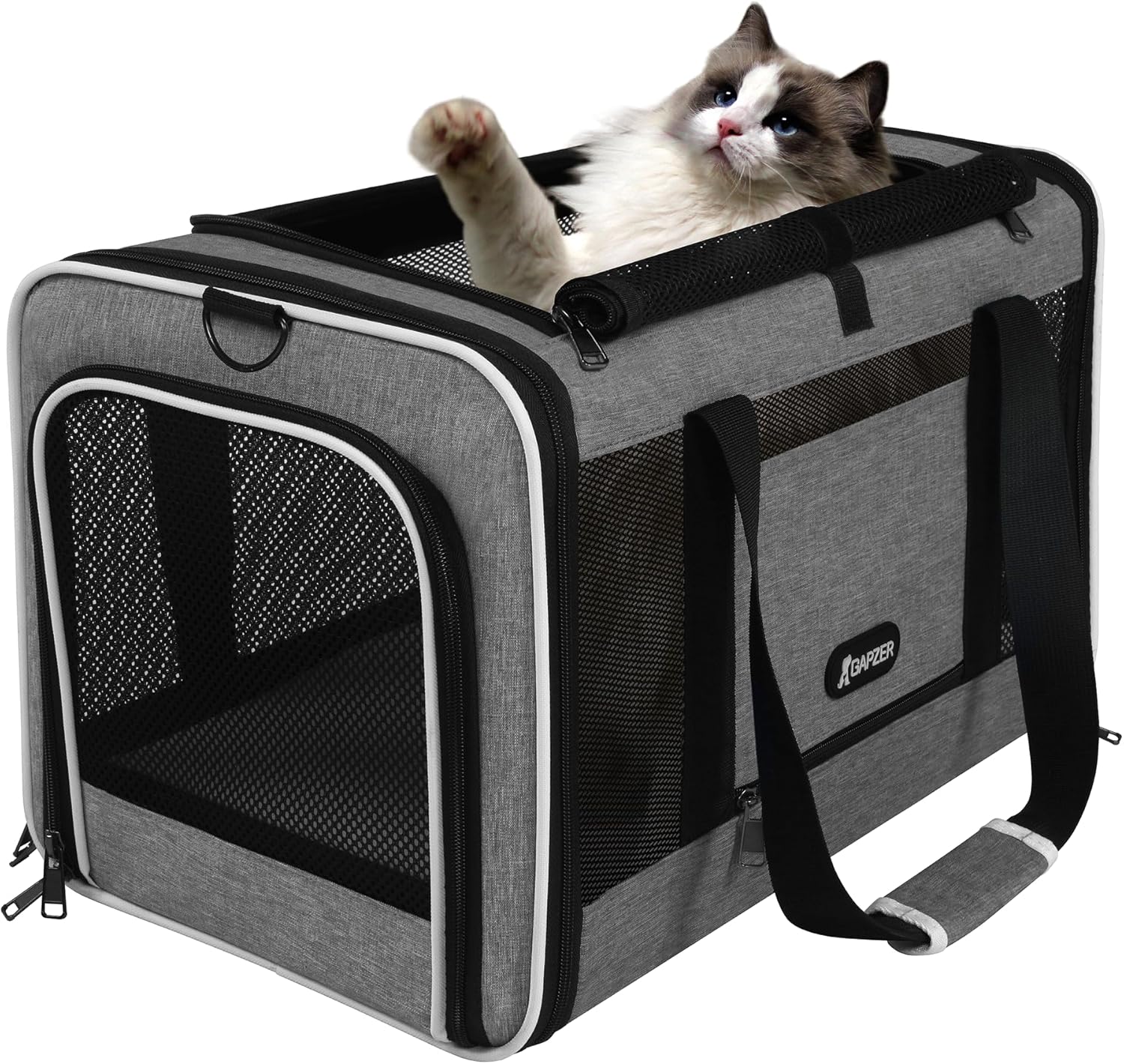GAPZER Cat Carrier 18x11x11 Top Load Soft Pet Travel Bag Over 15 lbs, Collapsible Small Dog Puppy Crate 10 Pounds, Small Animal Rabbit Kennel Carrying Case, Kitten Mesh Cage Medium Cat Under 25 Grey - Image 9