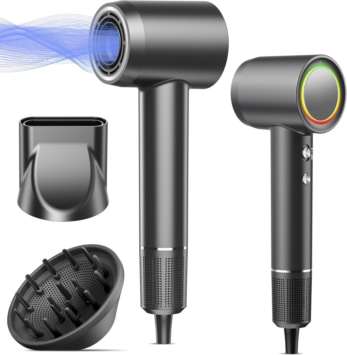 Hair Dryer, 160000RPM Professional High Speed Ionic Blow Dryer, 500 Million Negative Ions & Heat-Control & Low Noise Hairdryer & Magnetic Diffuser, Fast Drying, No Heat Damage