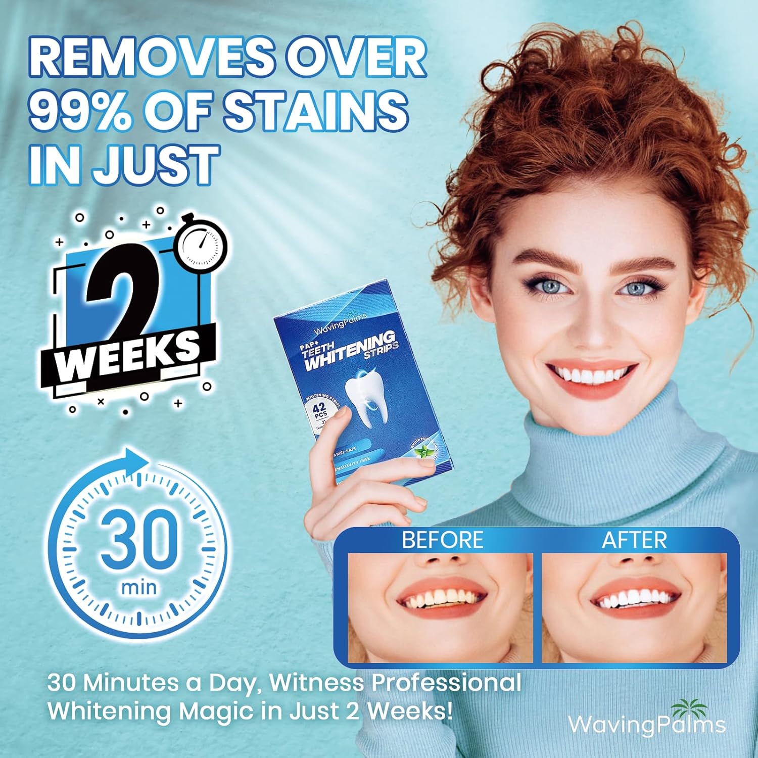 Professional Whitening Strips for Sensitive Teeth:Hydrogen Peroxide-Free Treatments - Effective & Gentle Dental Whitener (42 Count (Pack of 1), Mint) - Image 3