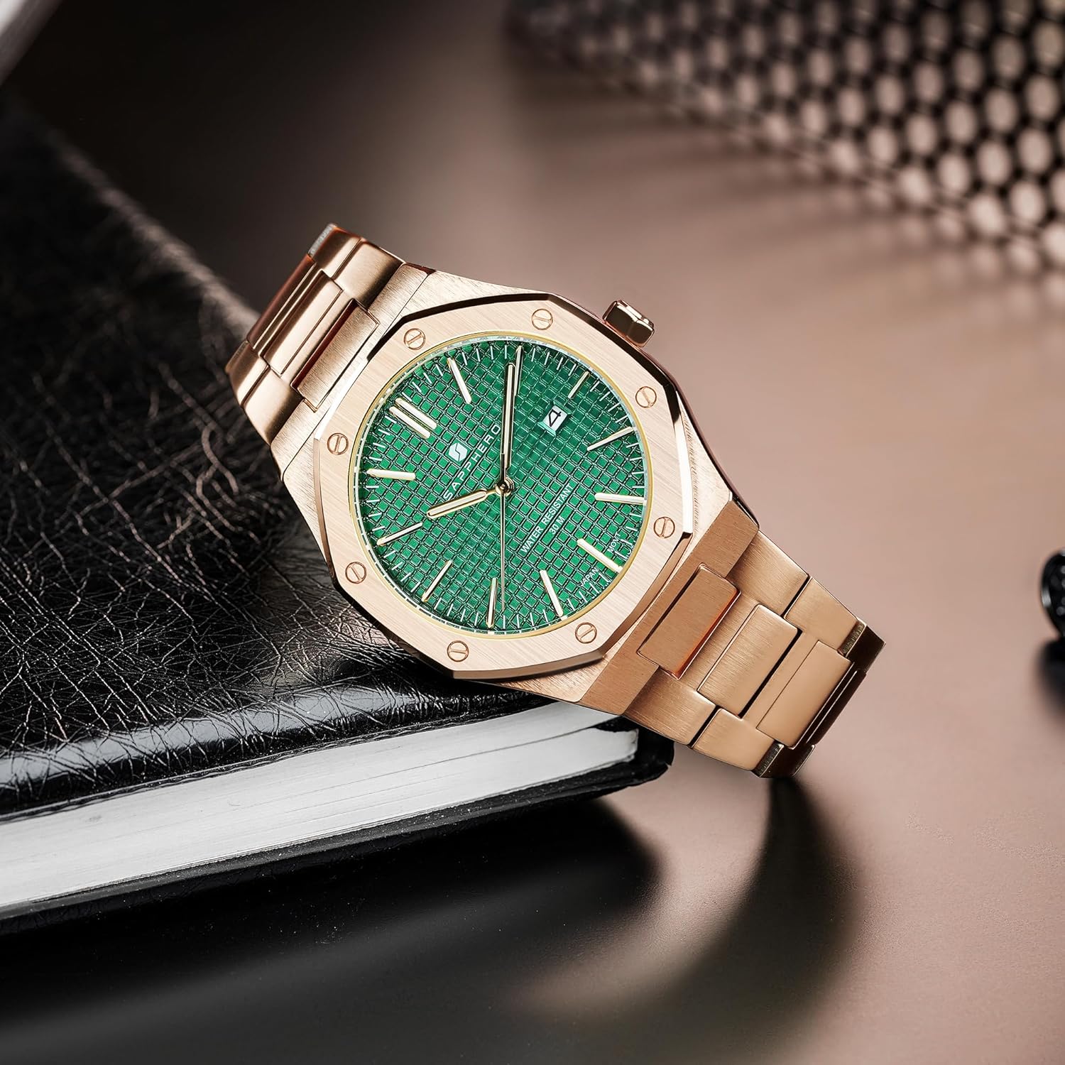 SAPPHERO Watches Men Octagonal Stainless Steel Waterproof Analog Japanese Quartz Wrist Watch Date Classic Business Luxury Watches for Men Elegant Gifts - Image 7