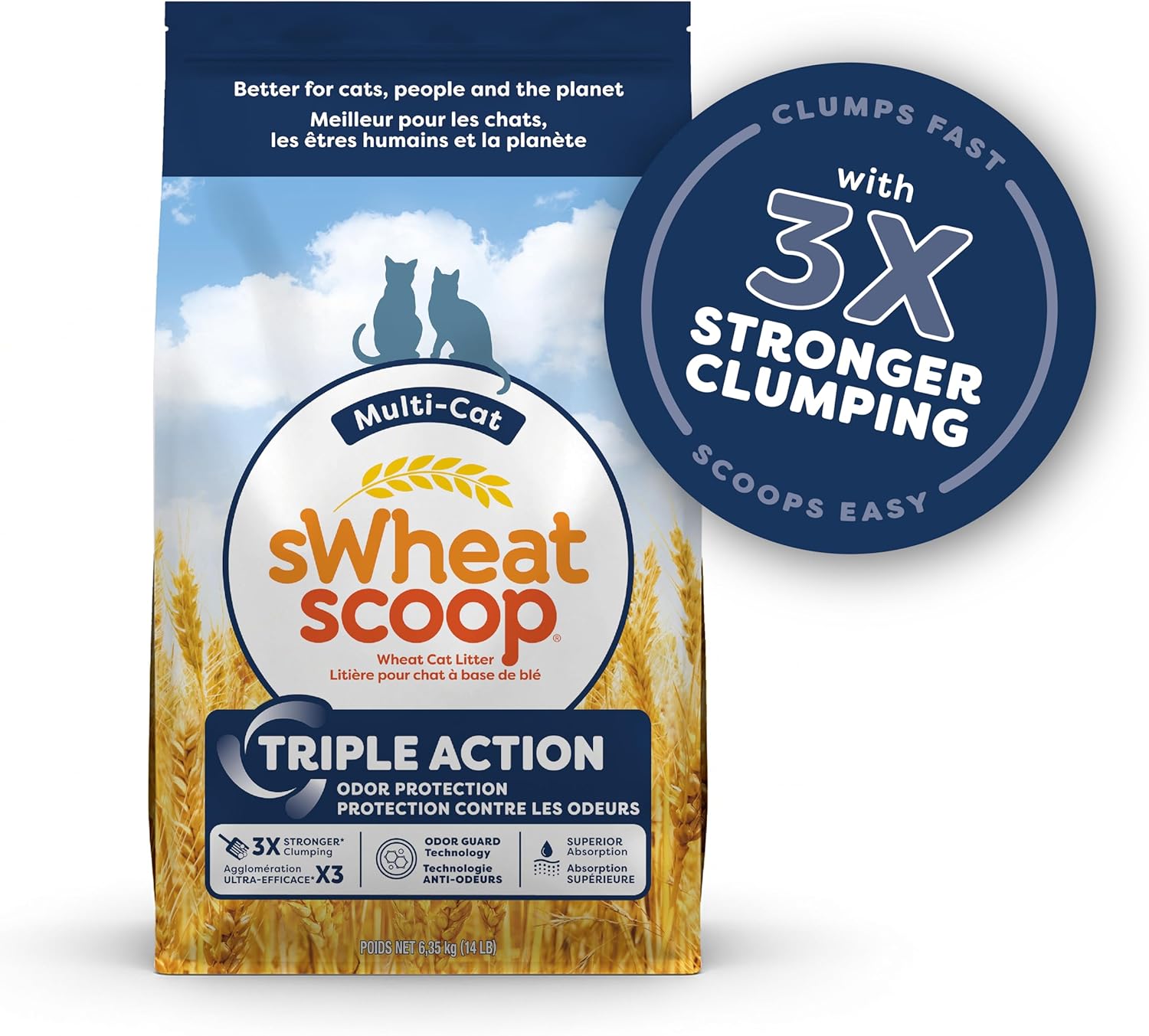 sWheat Scoop Triple Action Natural Wheat Cat Litter Odor Guard Technology, 3X Stronger Clumping, Super Absorbtion, 99.5% Dust Free Performance, 14 Pounds - Image 4