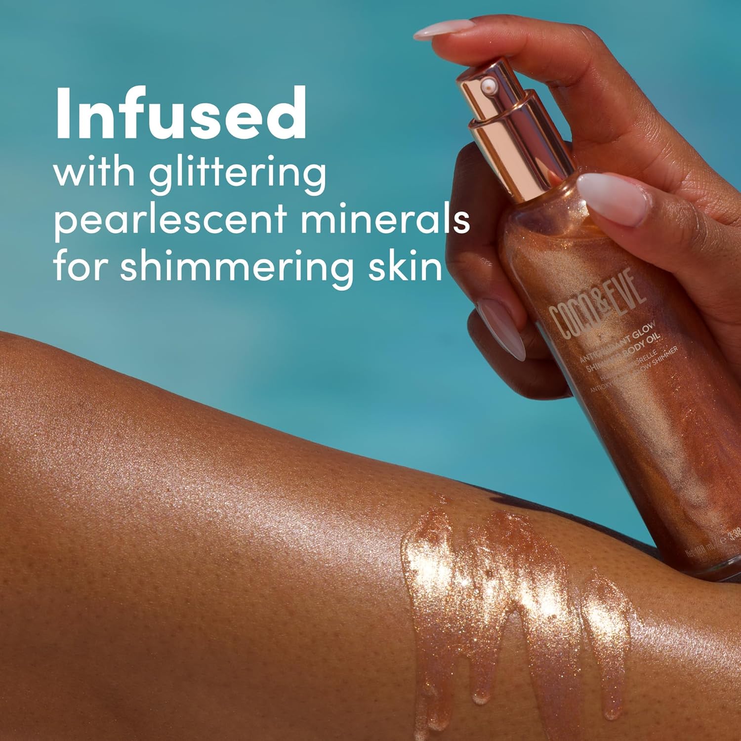 Coco & Eve Antioxidant Glow Shimmer Body Oil - Lightweight Skin Illuminator with Pearlescent Minerals, Natural Glitter, Antioxidants for Shimmering, Moisturizing and Healthy Glow (3.38 Fl Oz) - Image 3
