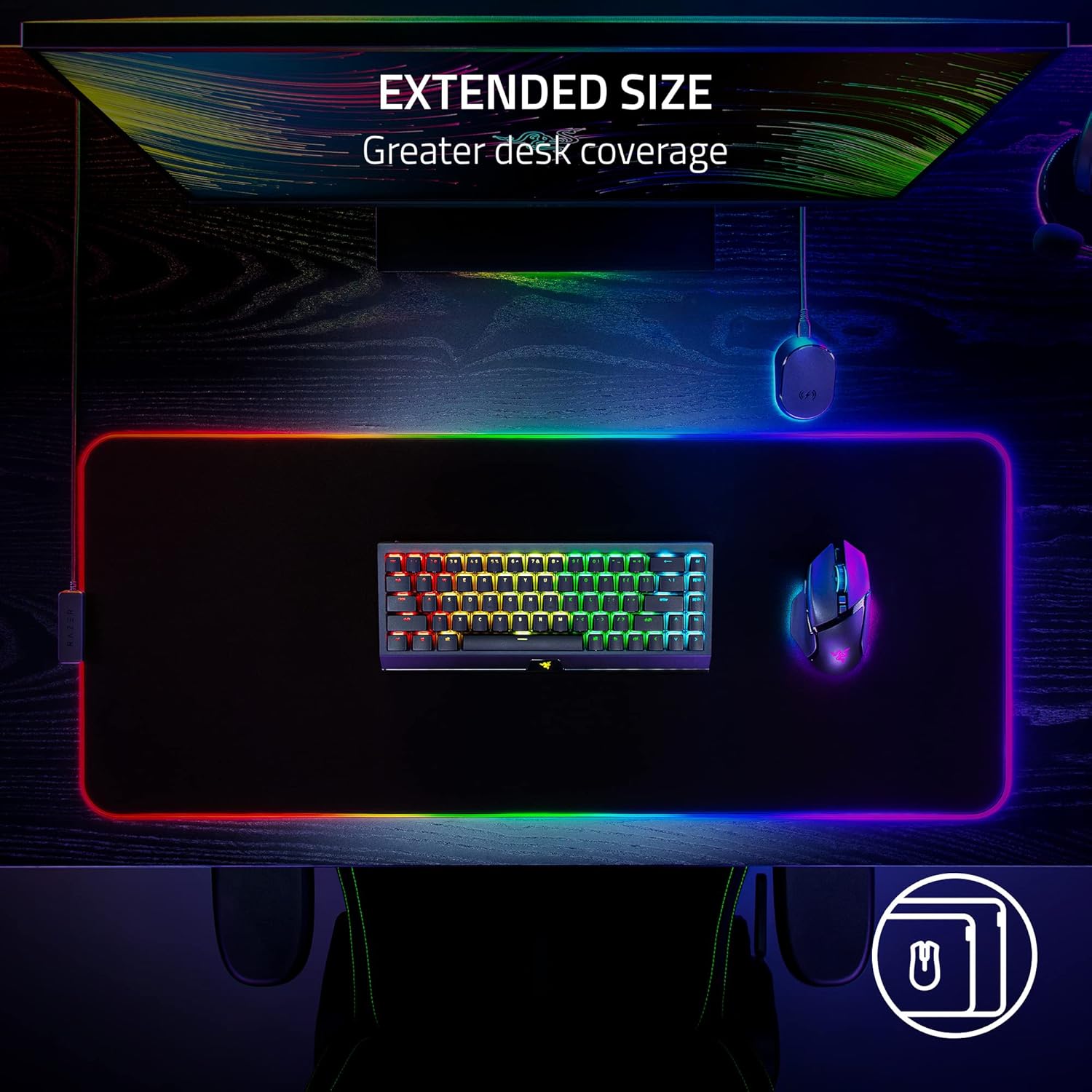 Razer Strider Chroma Hybrid Gaming Mouse Mat with Razer Chroma RGB: Hybrid Soft/Hard Mat - 19 Razer Chroma RGB Lighting Zones - Warp and Water-Resistant - Anti-Slip Base - Seamless Edges XXLarge - Image 4