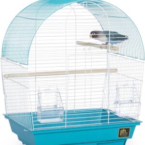 Prevue Pet Products South Beach Dome Top Bird Cage – Ideal for Parakeets, Finches, Budgies, & Canaries, Small & Portable Indoor Bird Cage, Functional Permanent or Travel Bird Cage – White & Teal