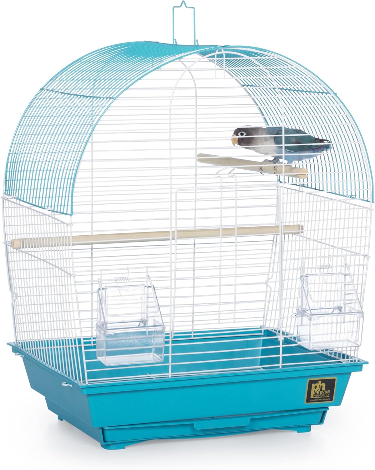 Prevue Pet Products South Beach Dome Top Bird Cage - Ideal for Parakeets, Finches, Budgies, & Canaries, Small & Portable Indoor Bird Cage, Functional Permanent or Travel Bird Cage - White & Teal