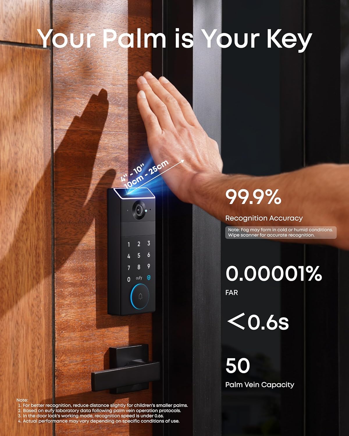 eufy Security Smart Lock FamiLock S3 Max with Palm Vein Recognition, Keyless Entry Front Door Lock, Wi-Fi Keypad Deadbolt+ 2K HDR Doorbell Camera, 16GB Built‑in Storage, BHMA 1, Rear Lock Video Screen - Image 3